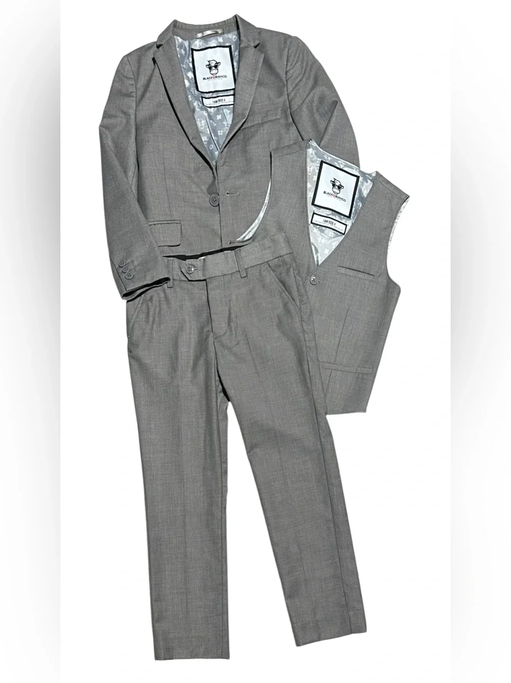BlacknBianco. Boy’s 3 Piece Gray Suit. Jacket, Vest, & Pants.